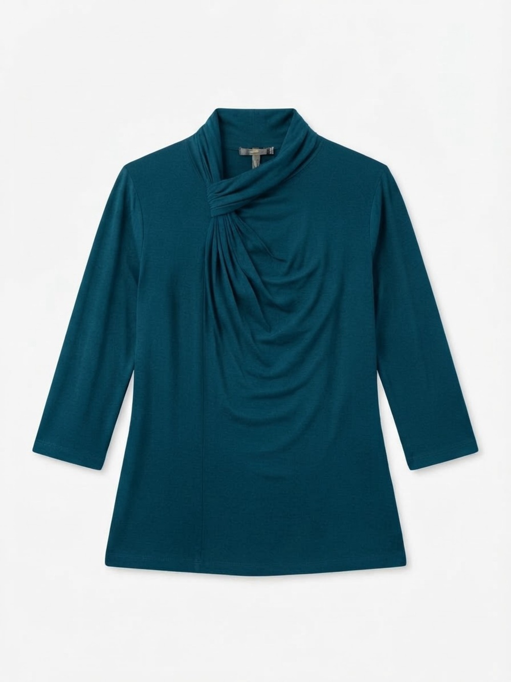 CABLE & GAUGE Draped Neck 3/4 Sleeve Top in Teal Small petite